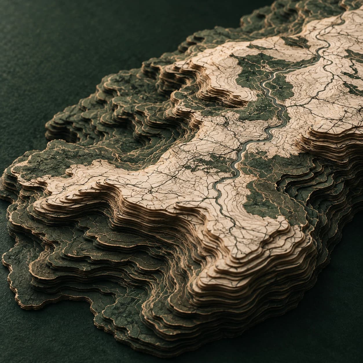 Illustrative relief map showing land and sea terrain